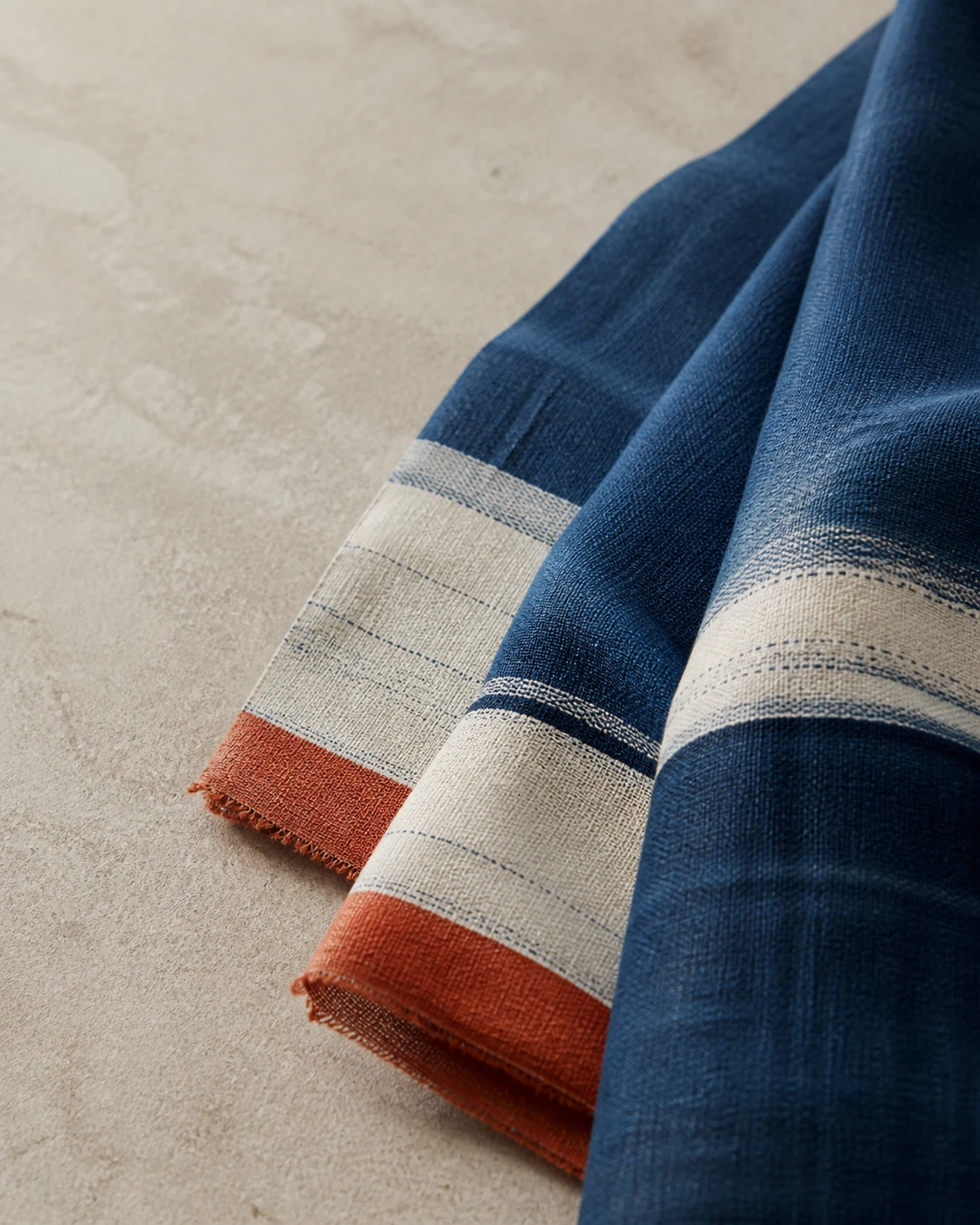 Indigo and terracotta cotton dupatta fabric study