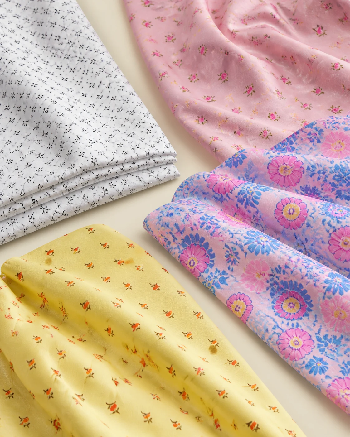 Fine-print white, pink, blue and yellow PC dupatta fabric panels